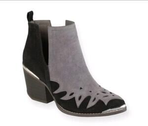 JG Burk / Brinley Black Grey Dress Western Cowgirl Side Slit Ankle Boots Size 9